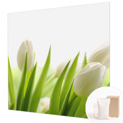 Fotomural decorativo para cabecero de cama con diseño de tulipanes blancos