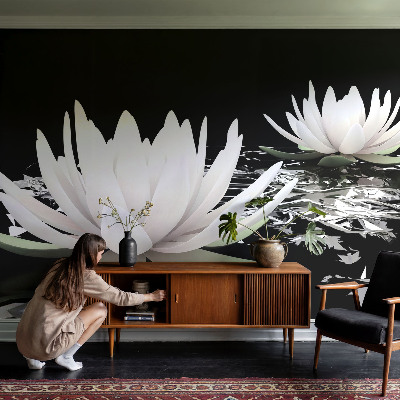 Fotomural decorativo para cabecero de cama con diseño de flores acuáticas