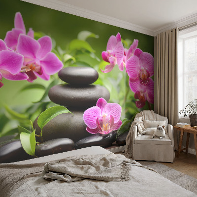 Papel mural con patrón decorativo con motivo de piedras de orquídea