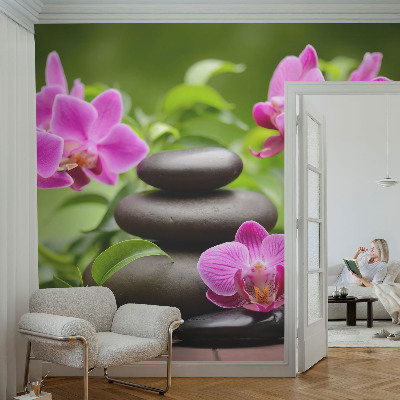 Papel mural con patrón decorativo con motivo de piedras de orquídea