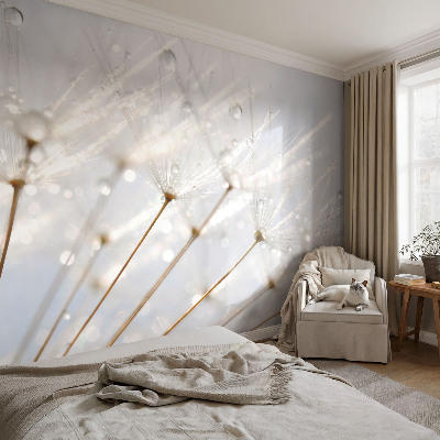 Fotomural decorativo para cabecero de cama con motivo de diente de león en tonos rosados
