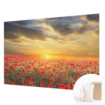 Papel mural con patrón decorativo con motivo de campo de amapolas