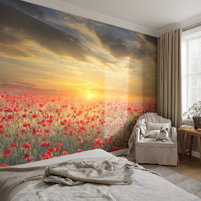 Papel mural con patrón decorativo con motivo de campo de amapolas