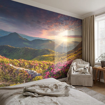 Papel mural texturado decorativo con un diseño panorámico de montaña