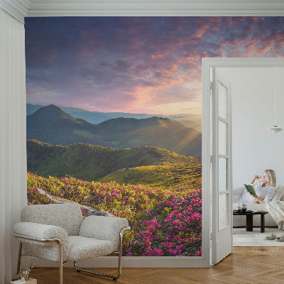 Papel mural texturado decorativo con un diseño panorámico de montaña