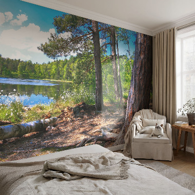 Papel mural texturado decorativo con motivo de paisaje forestal