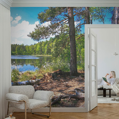 Papel mural texturado decorativo con motivo de paisaje forestal