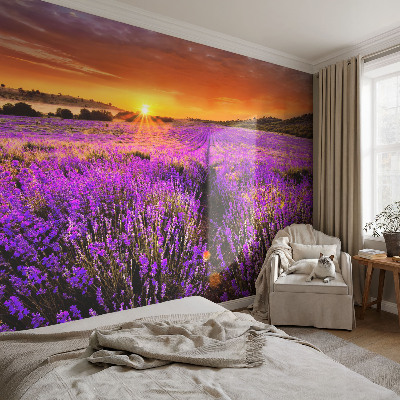 Mural decorativo con motivo de atardecer en tonos lavanda