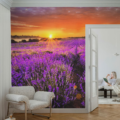 Mural decorativo con motivo de atardecer en tonos lavanda