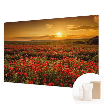Fotomural decorativo para cabecero de cama con diseño de campo de amapolas