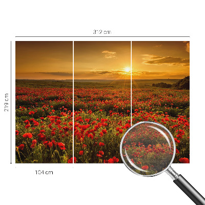 Fotomural decorativo para cabecero de cama con diseño de campo de amapolas