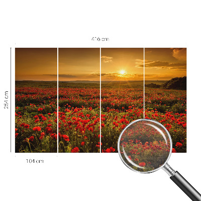 Fotomural decorativo para cabecero de cama con diseño de campo de amapolas