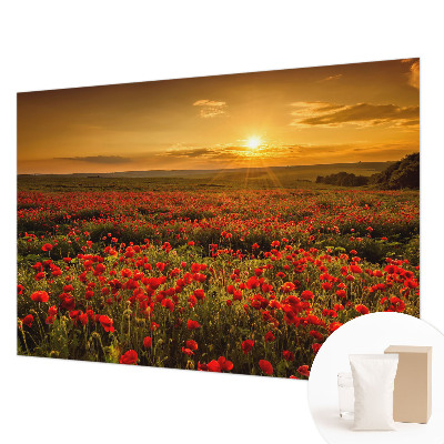 Fotomural decorativo para cabecero de cama con diseño de campo de amapolas