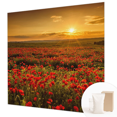 Fotomural decorativo para cabecero de cama con diseño de campo de amapolas