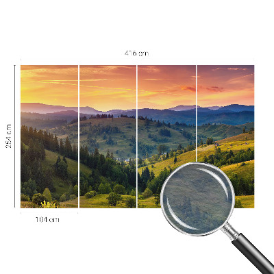 Papel mural con patrón decorativo con un paisaje de montaña
