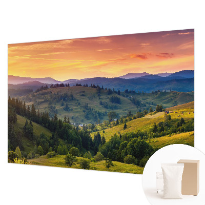 Papel mural con patrón decorativo con un paisaje de montaña