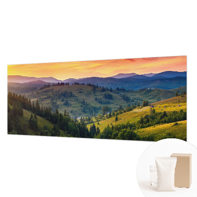 Papel mural con patrón decorativo con un paisaje de montaña