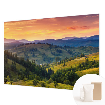 Papel mural con patrón decorativo con un paisaje de montaña