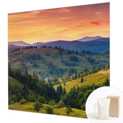 Papel mural con patrón decorativo con un paisaje de montaña