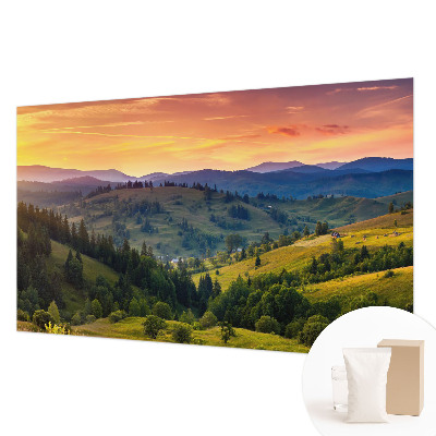 Papel mural con patrón decorativo con un paisaje de montaña