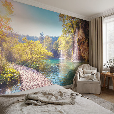 Papel mural texturado decorativo con un motivo de paisaje natural