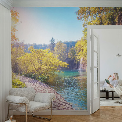 Papel mural texturado decorativo con un motivo de paisaje natural
