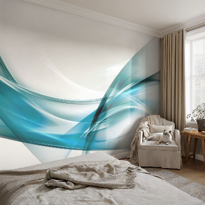 Mural decorativo con diseño de olas azules