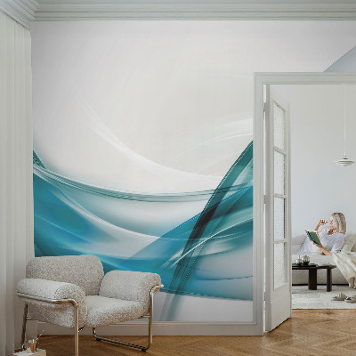 Mural decorativo con diseño de olas azules