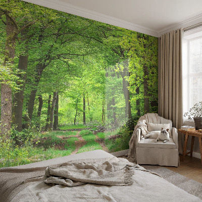Papel mural texturado decorativo con diseño de sendero forestal
