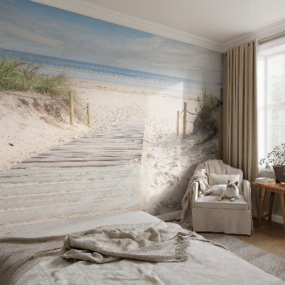 Papel mural texturado decorativo con diseño de pasarela de madera