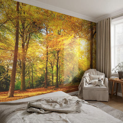 Papel mural con patrón decorativo con hojas doradas