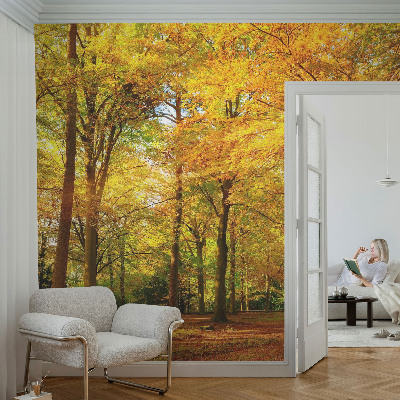 Papel mural con patrón decorativo con hojas doradas