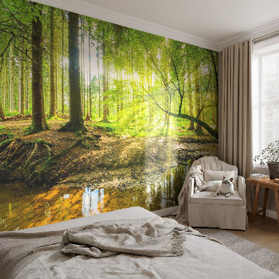 Papel mural texturado decorativo con diseño de paisaje verde