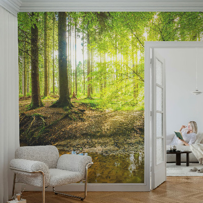 Papel mural texturado decorativo con diseño de paisaje verde