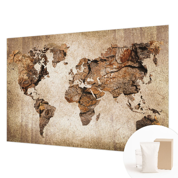 Fotomural decorativo para cabecero de cama con diseño de mapa en textura de madera
