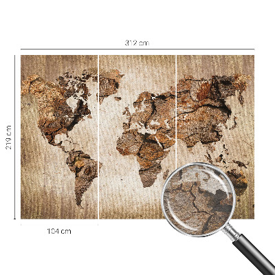 Fotomural decorativo para cabecero de cama con diseño de mapa en textura de madera