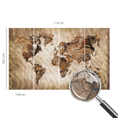 Fotomural decorativo para cabecero de cama con diseño de mapa en textura de madera