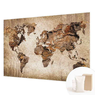 Fotomural decorativo para cabecero de cama con diseño de mapa en textura de madera
