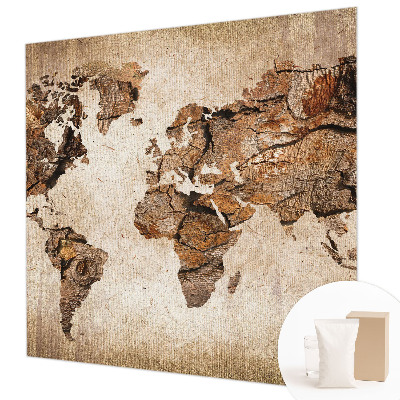 Fotomural decorativo para cabecero de cama con diseño de mapa en textura de madera