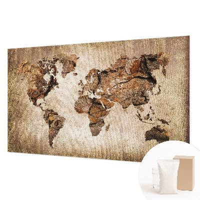 Fotomural decorativo para cabecero de cama con diseño de mapa en textura de madera