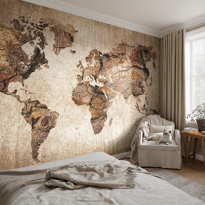 Fotomural decorativo para cabecero de cama con diseño de mapa en textura de madera