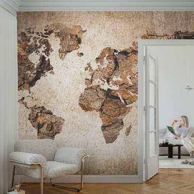 Fotomural decorativo para cabecero de cama con diseño de mapa en textura de madera