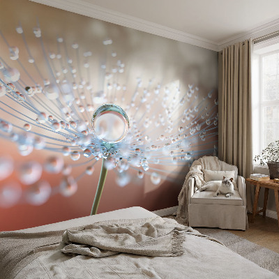 Fotomural decorativo para cabecero de cama con el motivo de una gota sobre un diente de león