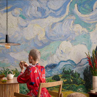 Papel mural texturado decorativo con diseño de nubes expresivas