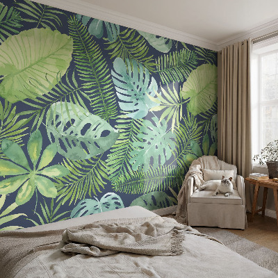 Papel mural texturado decorativo con motivo de hojas tropicales