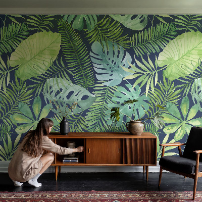 Papel mural texturado decorativo con motivo de hojas tropicales
