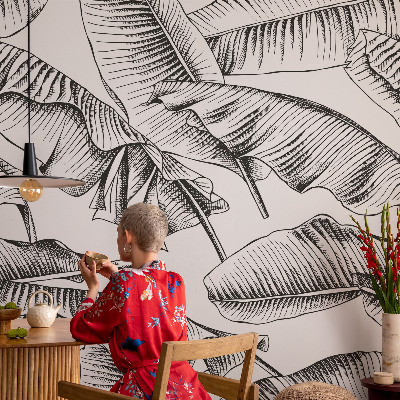 Mural decorativo con diseño de hojas de plátano