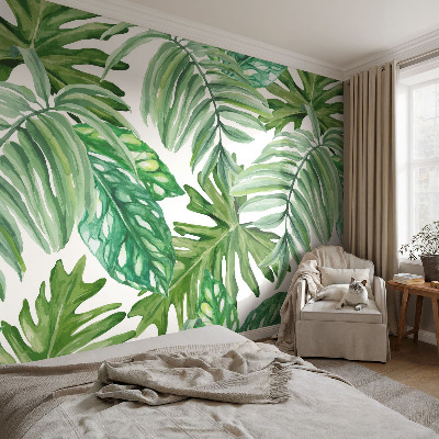 Mural de pared con estampado hermoso con hojas exóticas