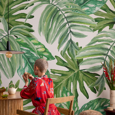 Mural de pared con estampado hermoso con hojas exóticas