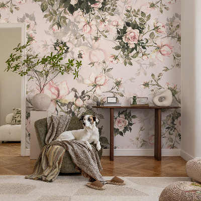 Papel mural texturado decorativo con estampado floral